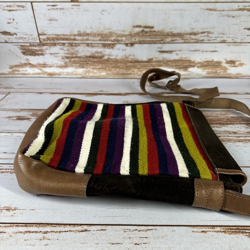 Vintage Malky Ecuador Wool Suede Shoulder Bag Handmade Woven Black Leather - Picture 6 of 10